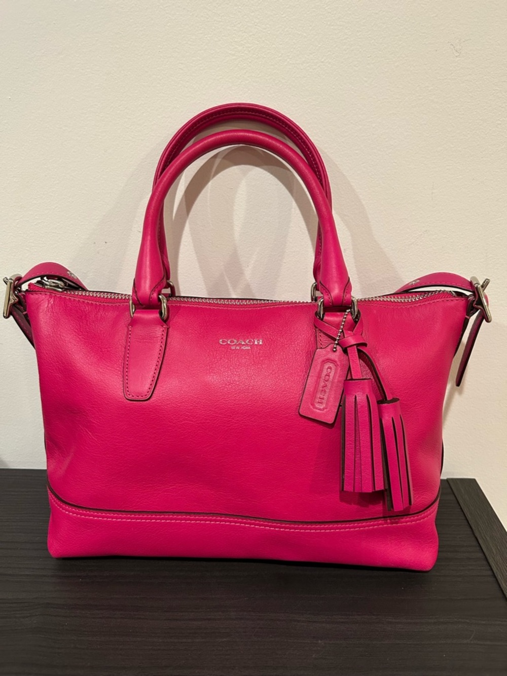Coach Molly East West Satchel in a vibrant fuchsia /pink leather EUC